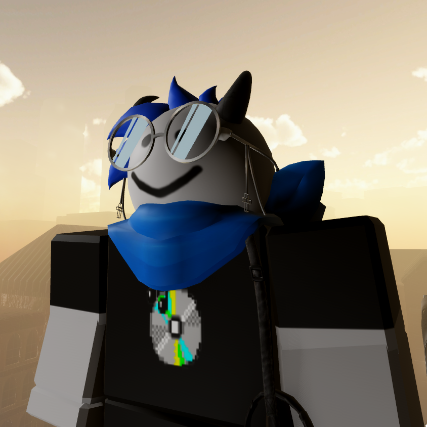 My Roblox avatar using a computer